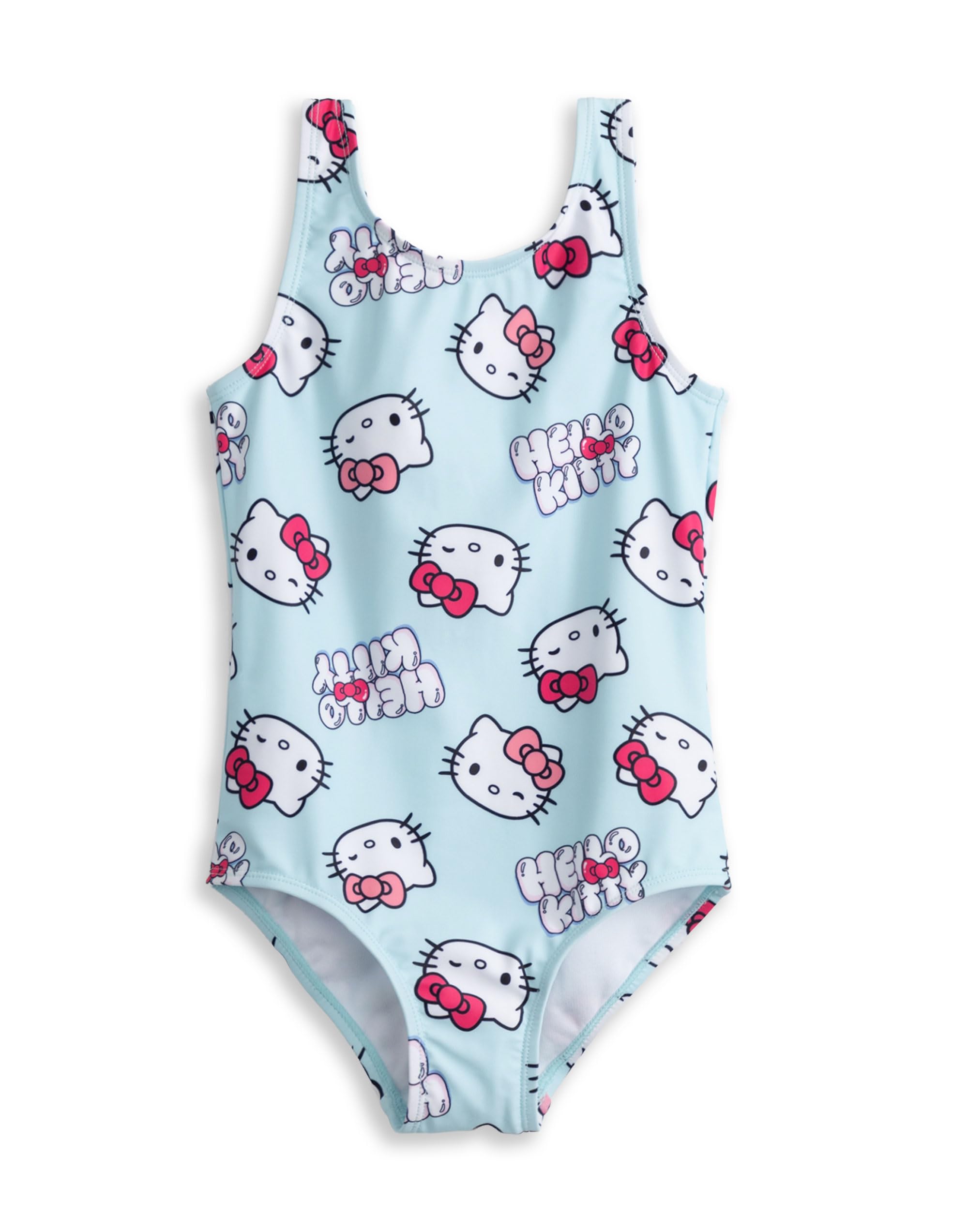 Hello Kitty Girls Light Blue 1 Piece Swimming Costume | Sleeveless Swimsuit with All Over Character Print | Beach & Holiday Wear | Kids Cartoon Swimwear Merch - 11-12 Years