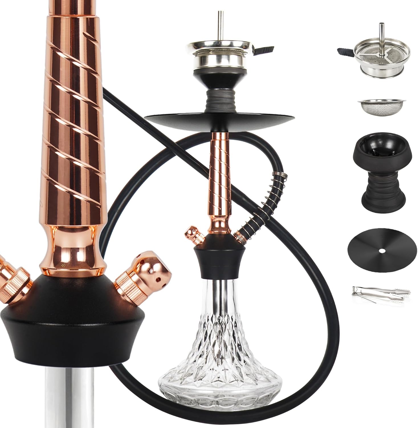 Hookah Set with 1 Hose Glass Hookah Kit with Shisha Accessories