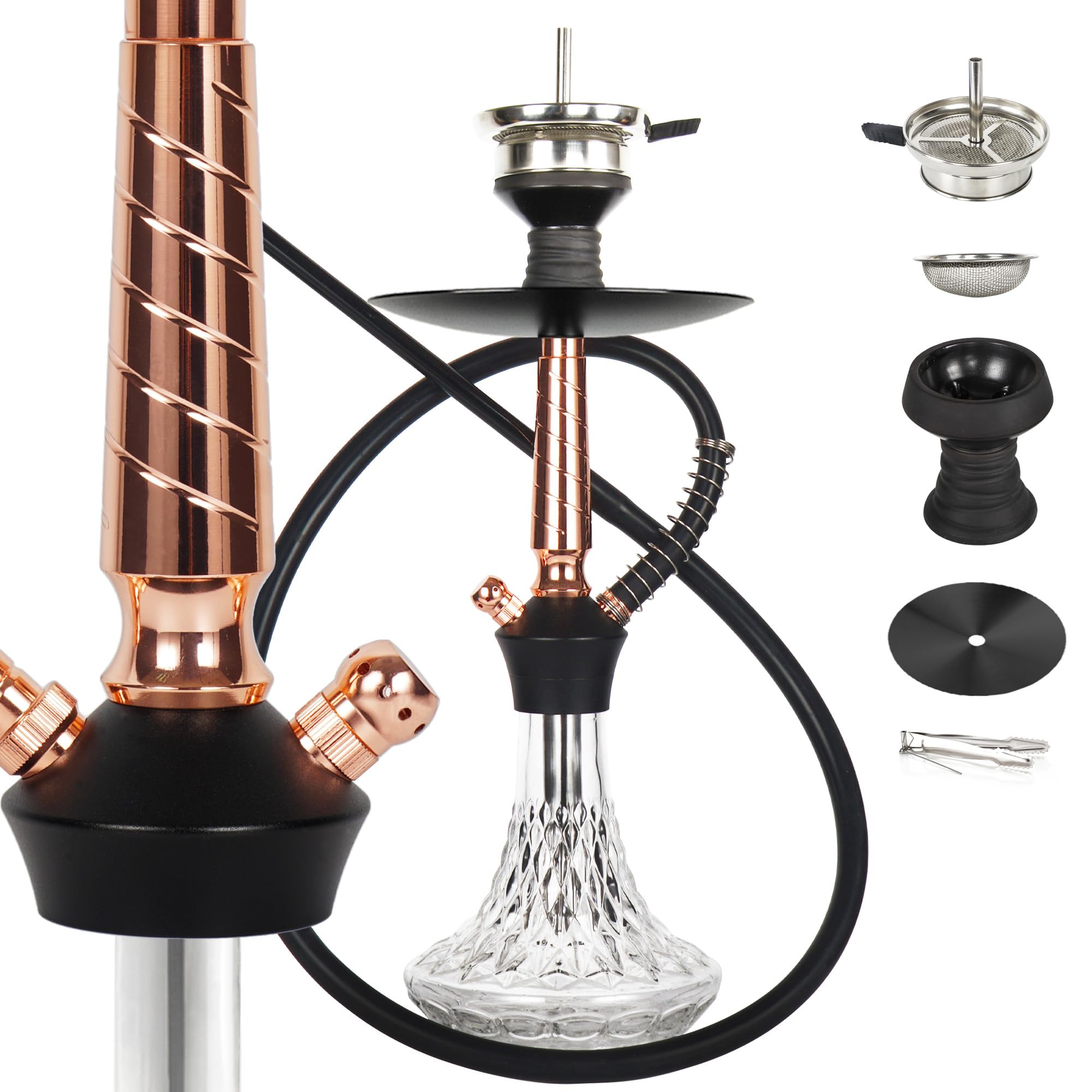 Hookah Set with 1 Hose Glass Hookah Kit with Shisha Accessories