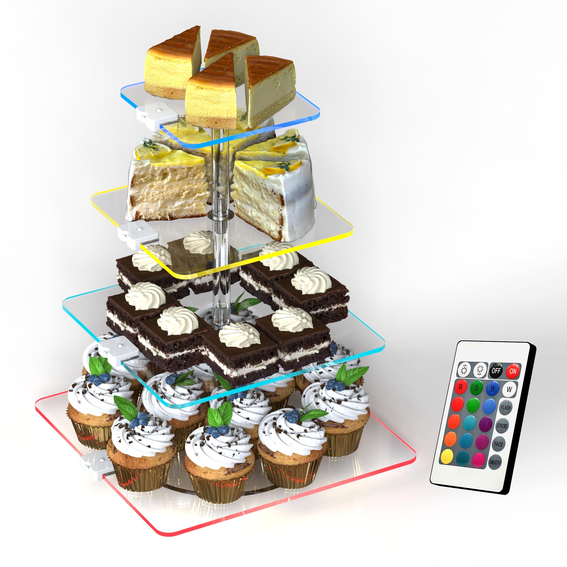 Plateau de service rechargeable à LED pour buffet de mariage et anniversaire