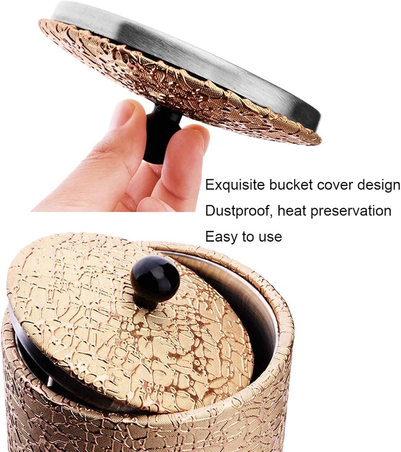 1.2 Liter Gold Faux Leather Insulated Ice Bucket with Bonus Ice Tongs Durable Stainless Steel Liner Double wall stainless steel freezing ice bucket