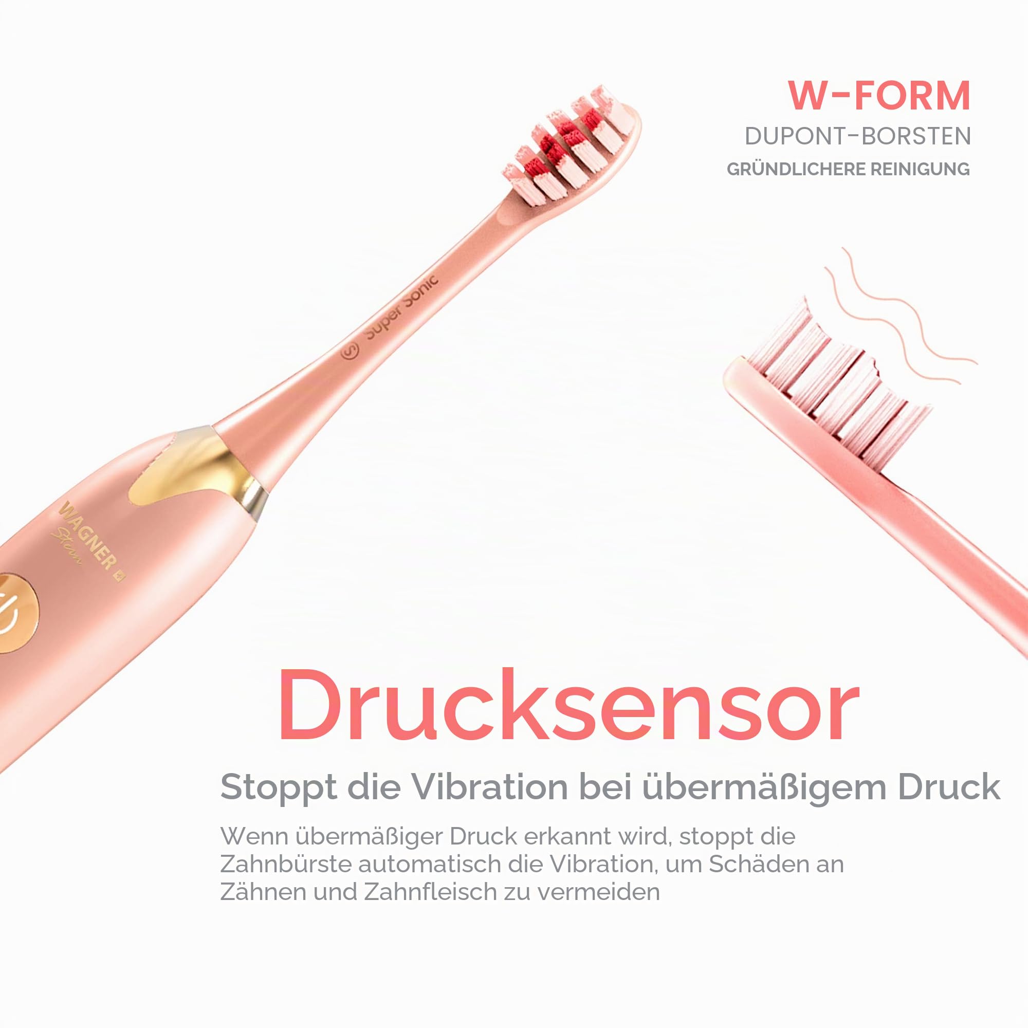 Wagner Stern. Duette Series 2 Elektrische Zahnbürsten mit Drucksensor 5 Putzmodi und 4 Intensitätsstufen 10 Dupont-Borsten 2 Premium Reiseetuis (Rosa/Blau)