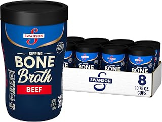 Swanson Sipping Beef Bone Broth, 10.75oz Microwavable Cup - 10g Protein, 50 Calorie Natural Collagen Snack