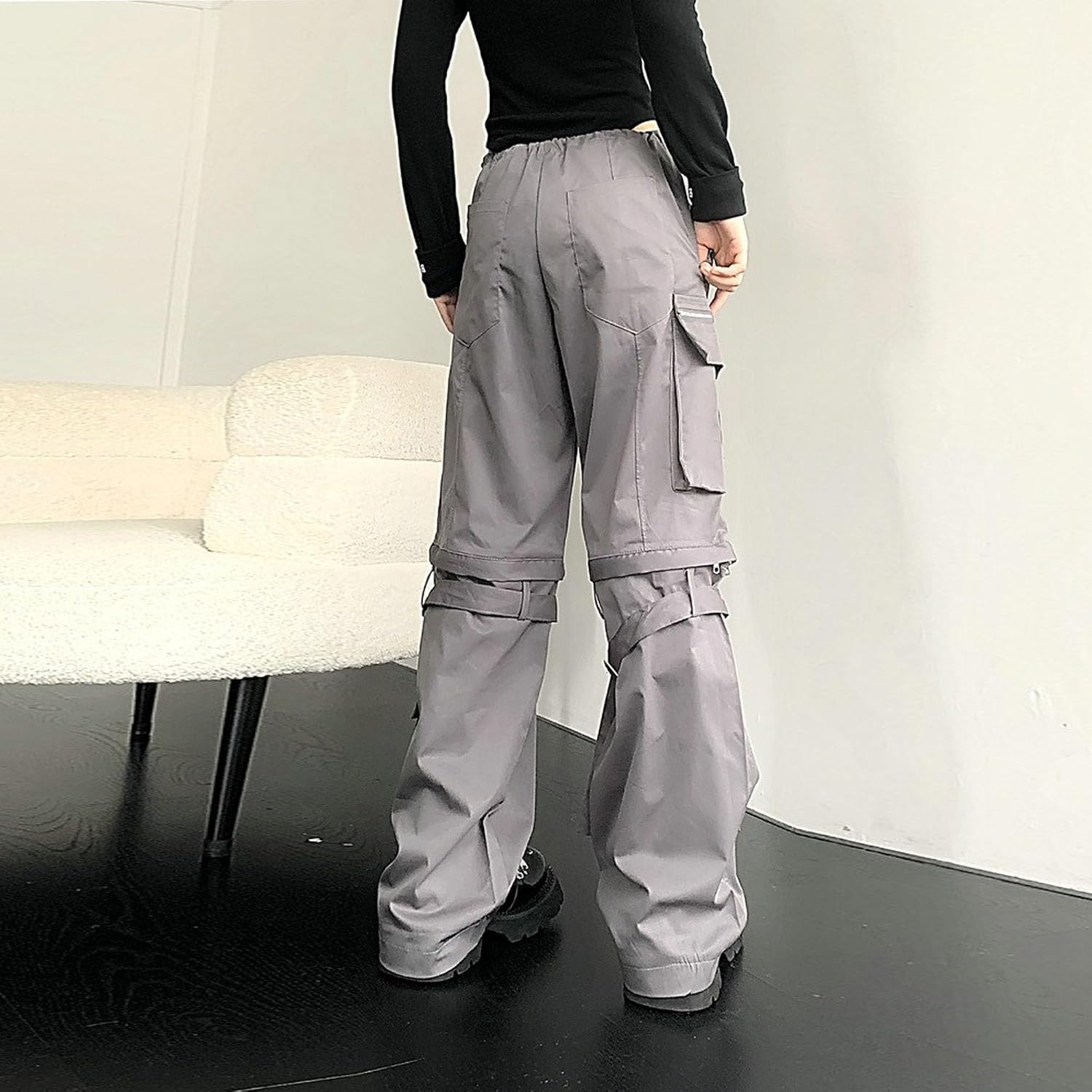 MEINVQIAOTI Goth Pants Street Dance Streamer Functional Cargo Pants for Women Detachable Two-Piece techwear Pants Women