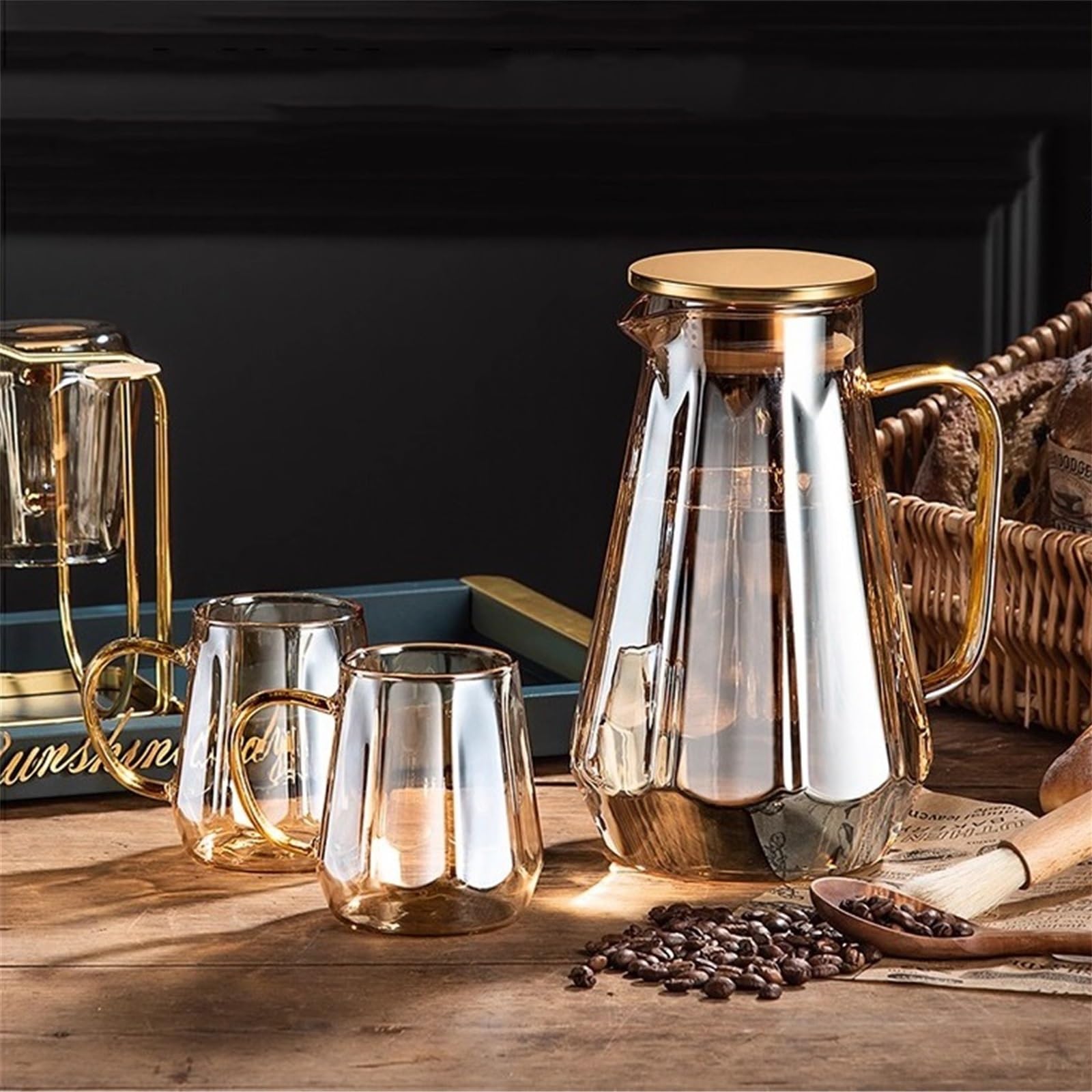 Glasbecher Set mit 2 Glaskaffeetassen, 11,8 oz (ca. 350 ml) klare Borosilikatglas-Trinkbecher Henkel for Kaffee, Saft, Milchgetränke Glasbecher(Grigio)