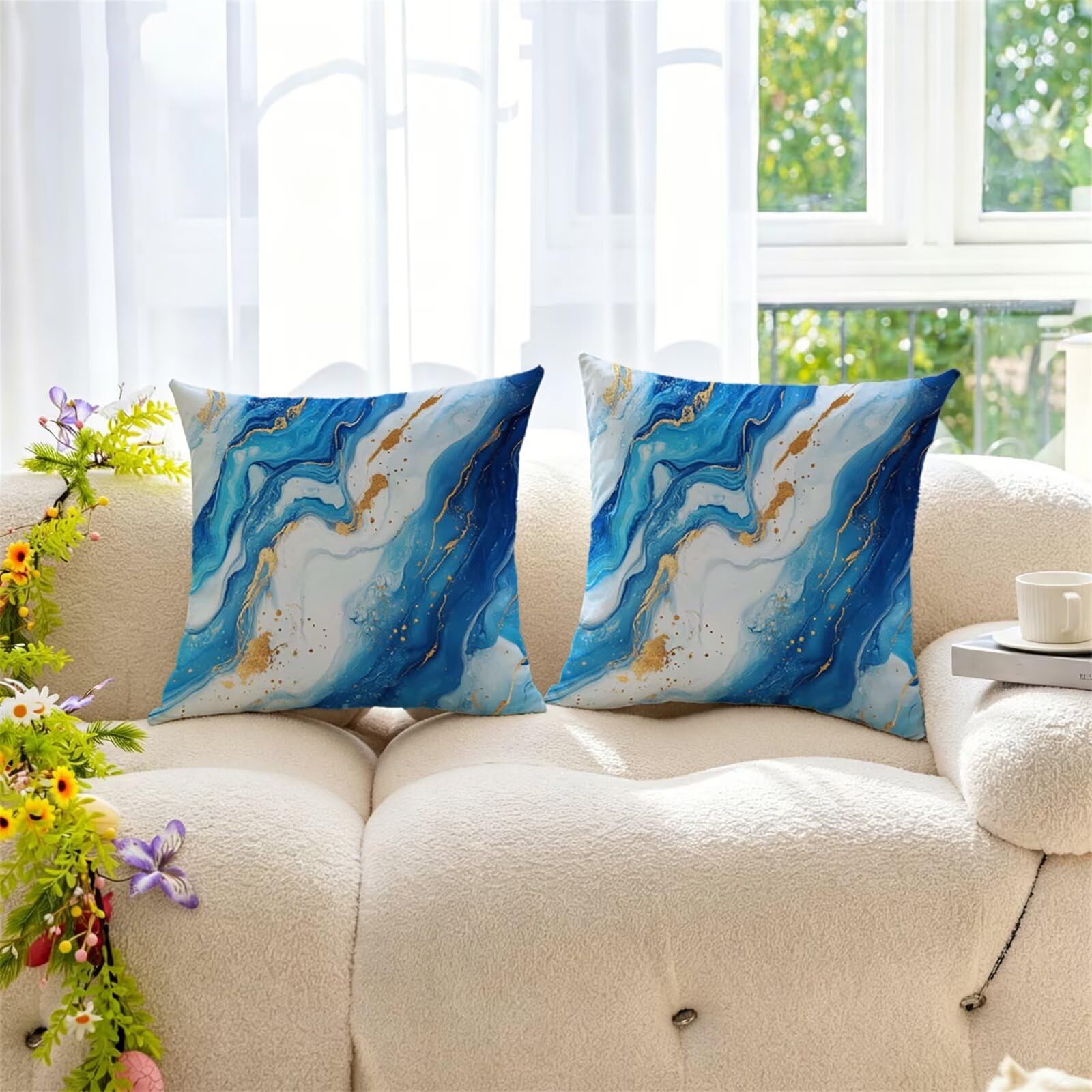 Federe Cuscini Divano 65x65 cm Blu Cuscino Divano Velluto Decorativo Set da 2, con Cerniera Oro Cuscini da Esterno Impermeabili Federa Cuscino Quadrato per Divani Camera de Letto Soggiorno Auto dj-577