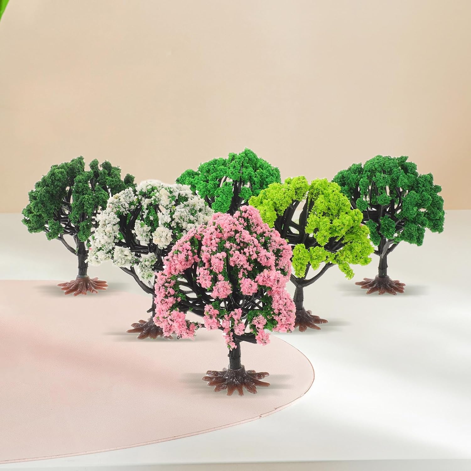 6pcs Miniature Model Trees for Diorama with Realistic Detailing and Stable Plastic Base, 3.15in Green Tiny Trees for Building Railroad Scenery and Micro Landscape Model Accessories