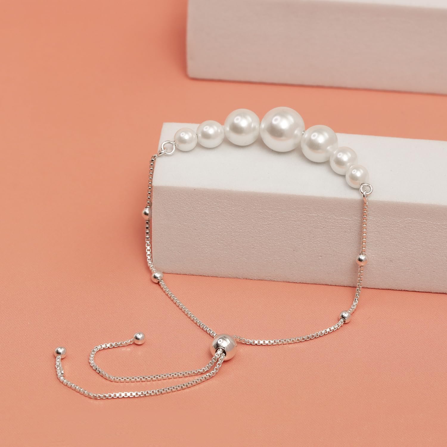 LeCalla Pearl Bracelets for Women in 925 Sterling Silver & 14K Gold-Plated Silver | Adjustable Pearl Bolo Bracelets | Handmade Sliding Chain Beaded Bracelet Jewelry Gifts for all Occasions - Image 4