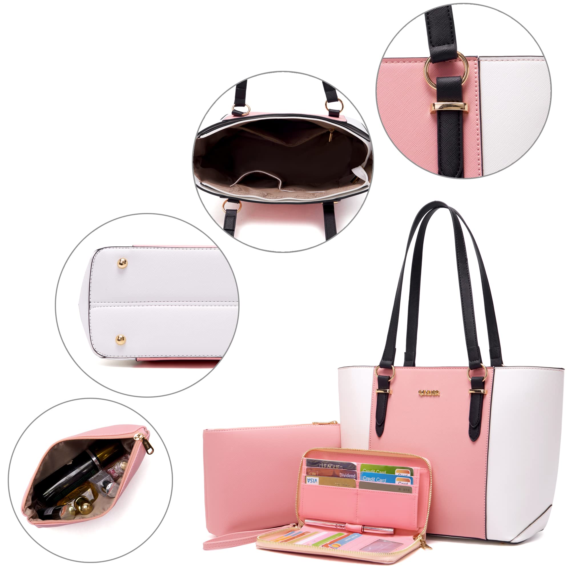Juego de bolsos y carteras para mujer, bolsos de hombro, asa superior, bolsa de trabajo con cartera a juego, 3 piezas