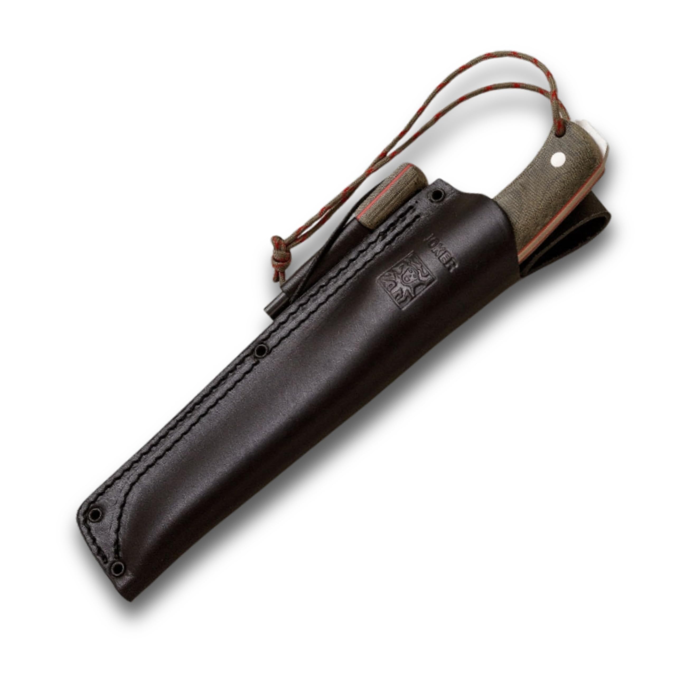 Joker Überlebensmesser Nomad 6.5" "CV137-P, mit Micarta-Canvas-Griff, 16,5 cm Klinge, schwarze Lederscheide, inklusive Feuerstahl, Werkzeug für Angeln, Jagd, Camping und Wandern