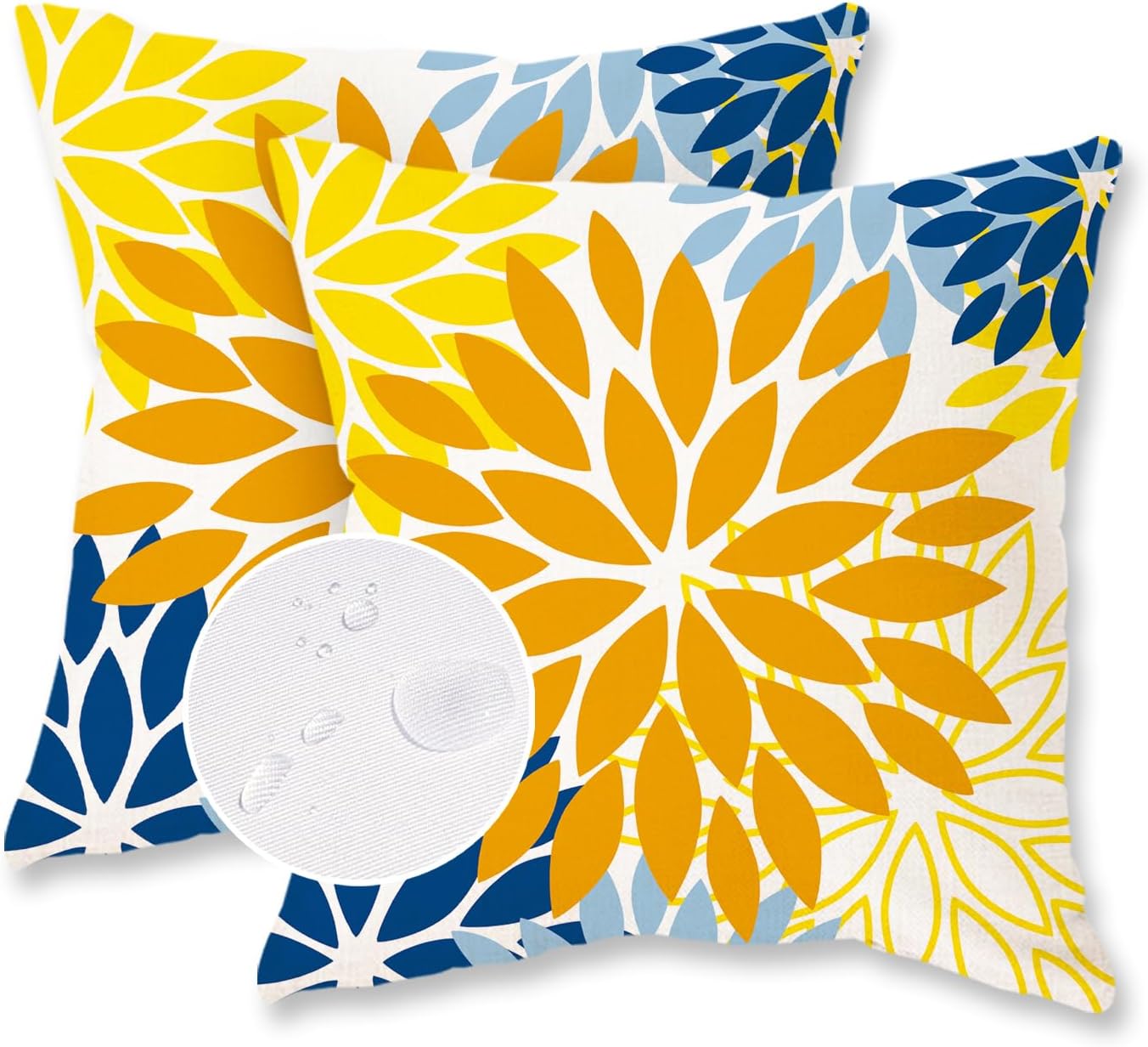 TAJWE Outdoor Pillow Covers 18x18 Set of 2 Waterproof Spring Summer Decorative Throw Pillows Yellow Geometric Cushion Cases for Patio Furniture Porch Sofa Couch Decor