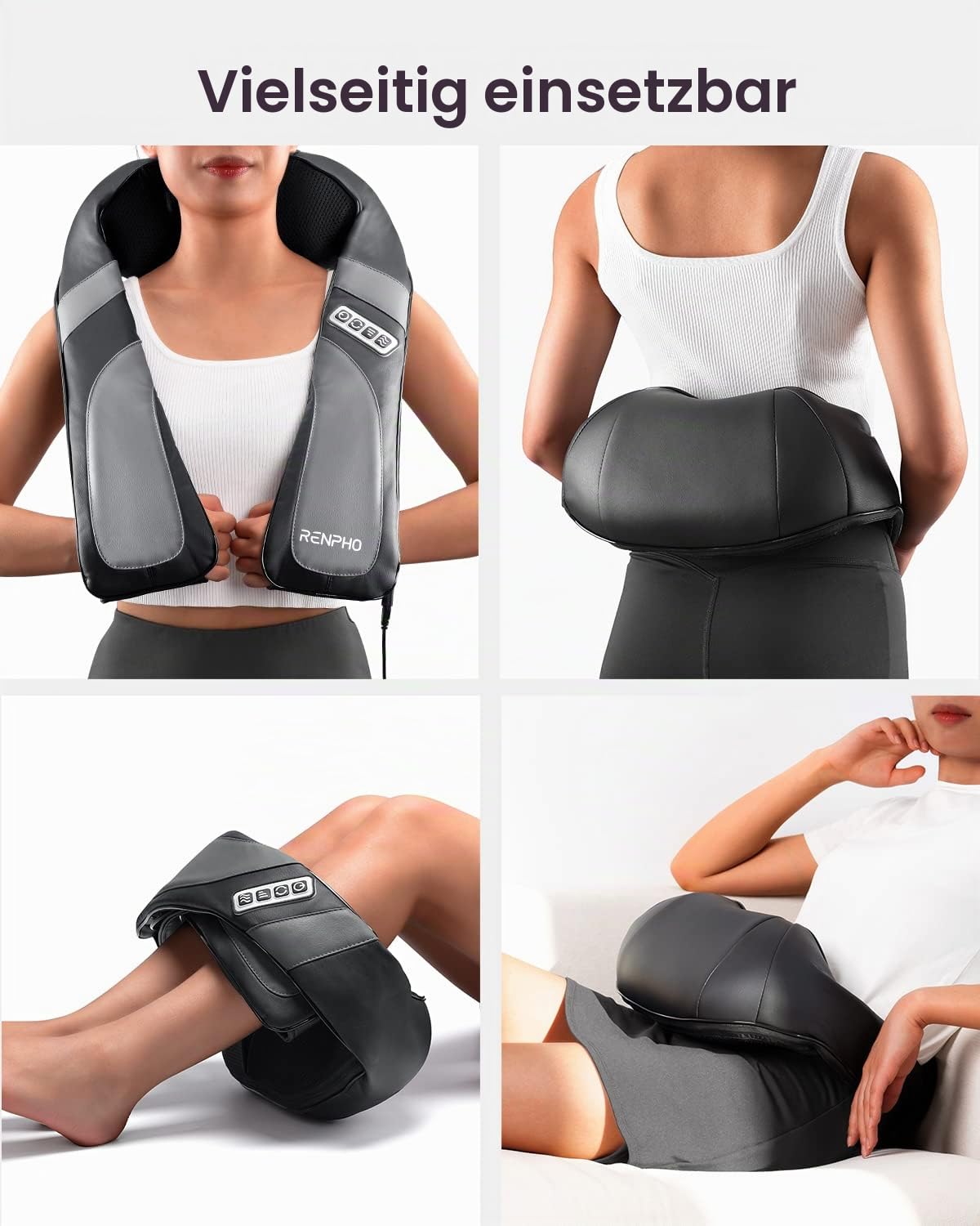 RENPHO Nackenmassagegerät mit Wärme, Massagegerät Nacken Schulter mit Tragetasche, Shiatsu Tiefengewebe-3D-Knetmassagegerät, Entspannung für Nacken, Rücken, Schulter, Beine, Füße
