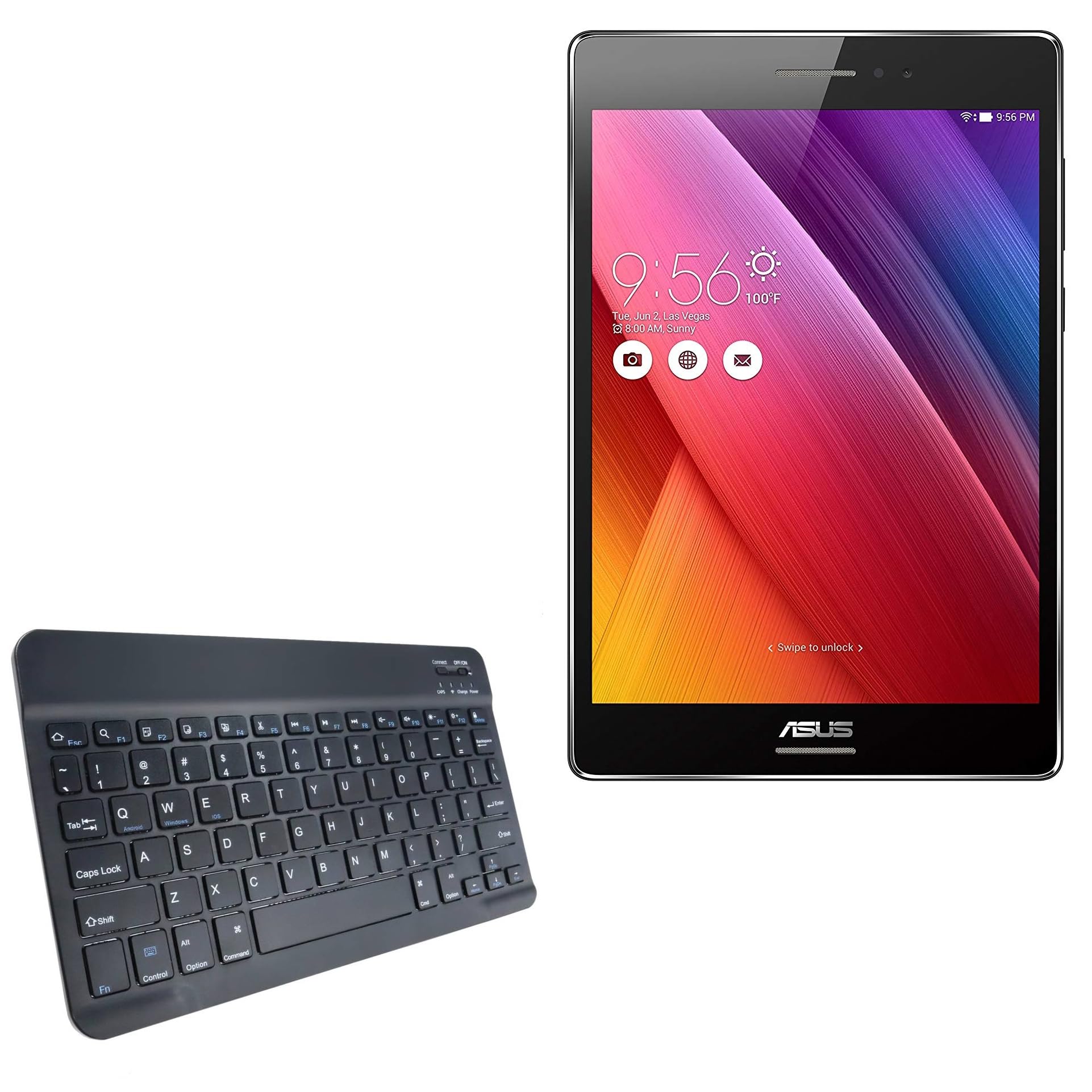 BoxWave Keyboard Compatible with ASUS ZenPad S 8.0 - SlimKeys Bluetooth Keyboard, Portable Thin with Chiclet-Style Keys - Jet Black