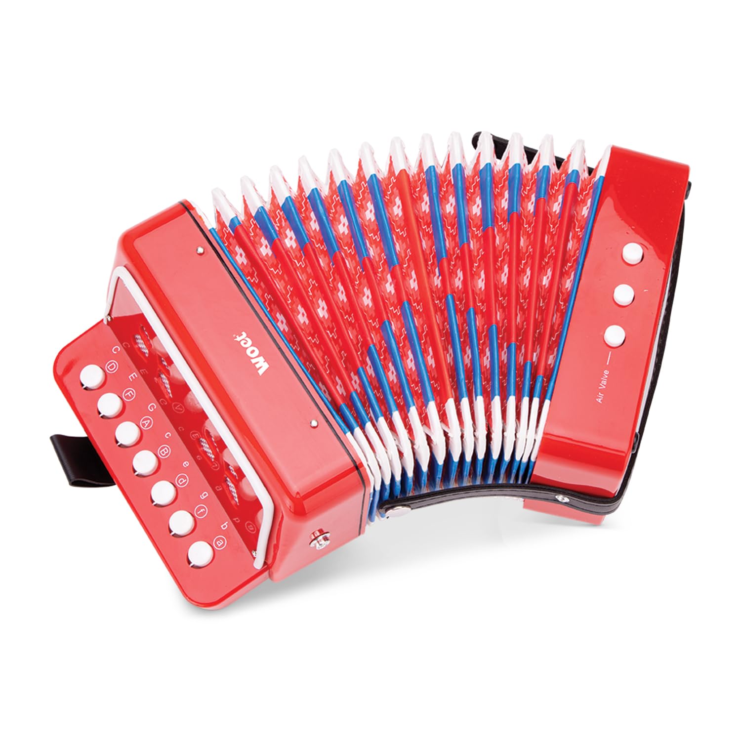 Woet® Acordeón de Juguete Rojo para Niños, Instrumento Musical con Libro de Canciones y 8 Canciones, Juguete Educativo para Principiantes, Desarrollo Musical, A Partir de 3 Años