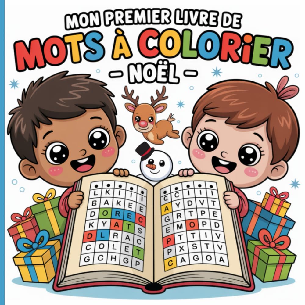 Mon Premier Livre de Mots à Colorier - Noël: Un Jeu Unique ! Cherche le Mot et Colorie ses Lettres Creuses | ET PLEIN D'AUTRES JEUX : Dessin, Calcul et Lettre au Père Noël !