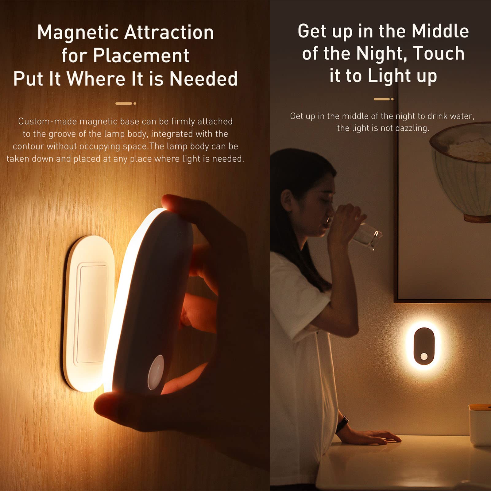 Luz De Noche Magnética LED,Luz De Emergencia De Ahorro Energía Recargable USB De Inducción del Cuerpo Humano, Lámpara De Pared De Lectura Junto Cama del Dormitorio del Pasillo,Natural Light