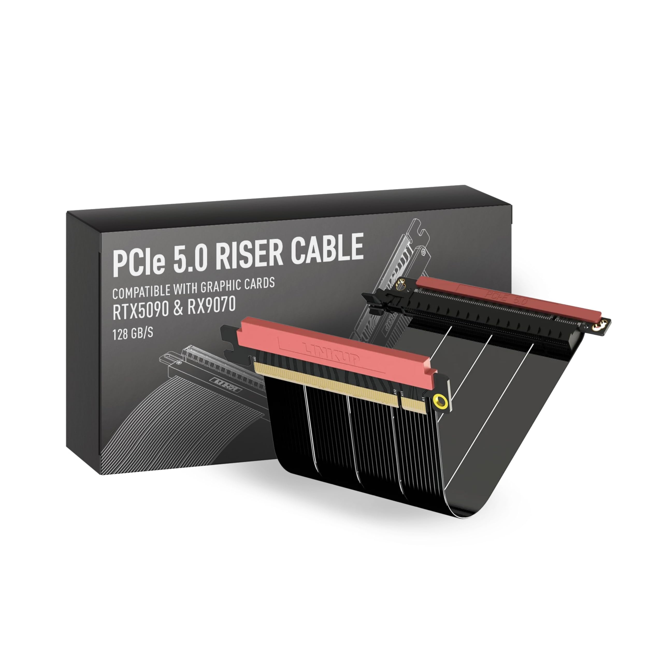 LINKUP PCIE 5.0 Riser Cable | for Vertical GPU Mount | ITX Double Reverse | Graphics Card GPU Ready | Usable with PCIe 4.0 & RX9070/ RTX5090 | 20cm (Total Length: 22.2cm)