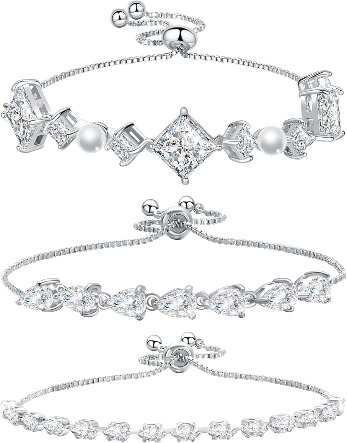 14K Gold Plated Tennis Bracelet Cubic Zirconia Classic Adjustable Bracelet Silver Bracelets for Women Girls Birthday Valentine Mother's Day Jewelry Gift