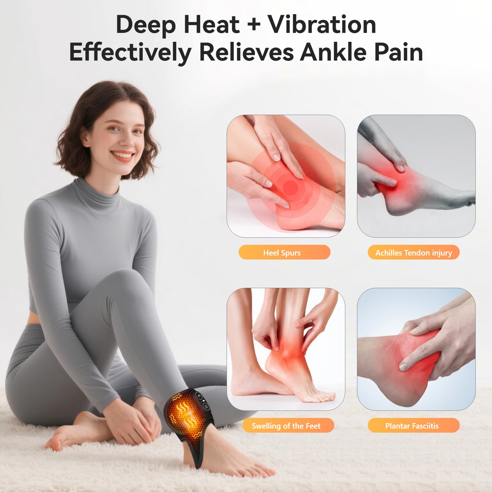 Yabuu Tobillera inalámbrica para masaje que alivia el dolor de tobillo con batería de 3000 mAh, almohadilla térmica de tobillo para tensión de ligamentos, tendinitis de Aquiles, cuidado de las