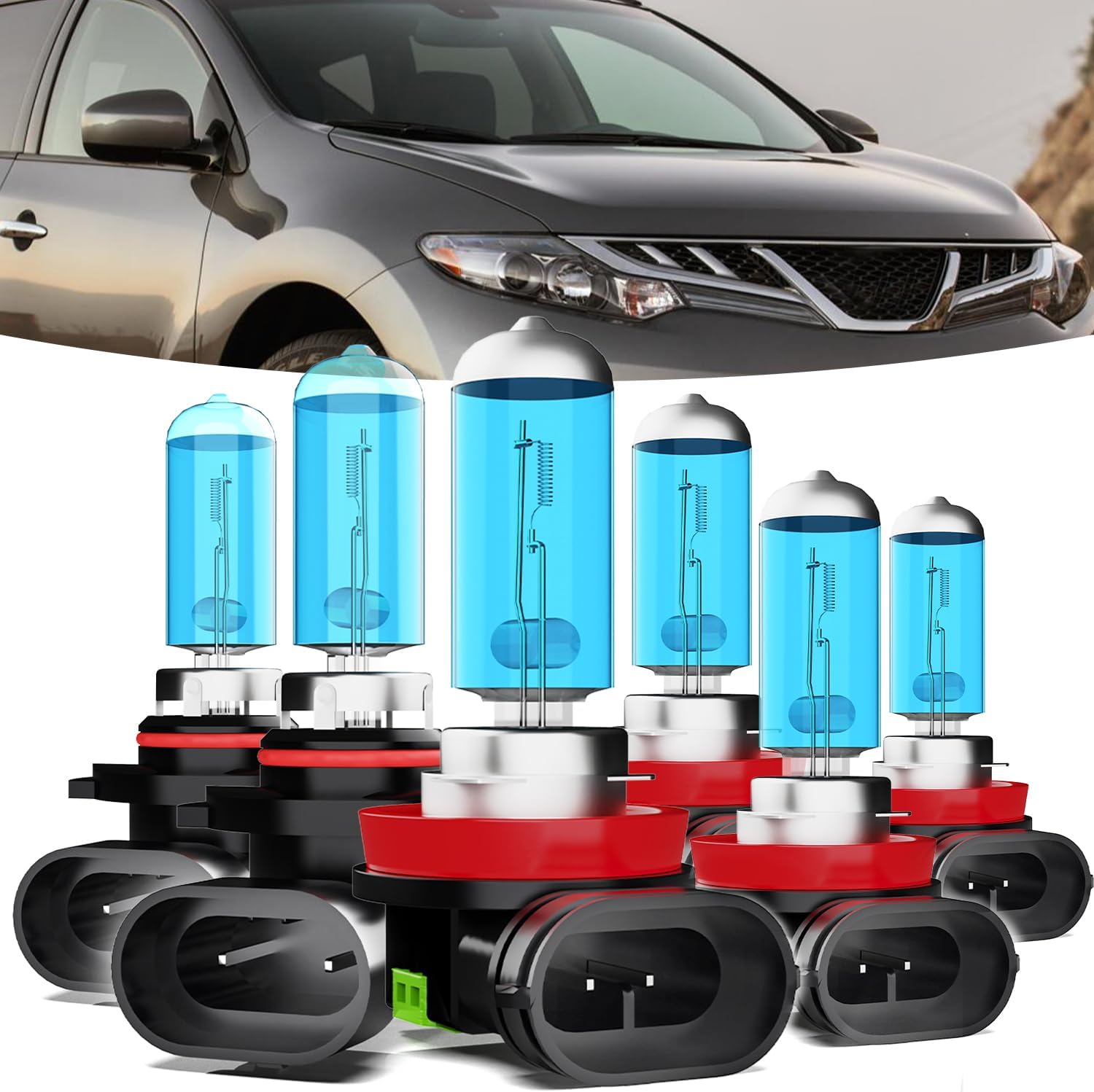 Halogen Headlights Fit for Nissan Murano 2009 2010 2011 2012 2013 2014 Headlight Bulbs,9005/HB3/H10 High Beam + H11/H8/H9 Low Beam Bright Front Lights,Plug And Play,Pack of 4