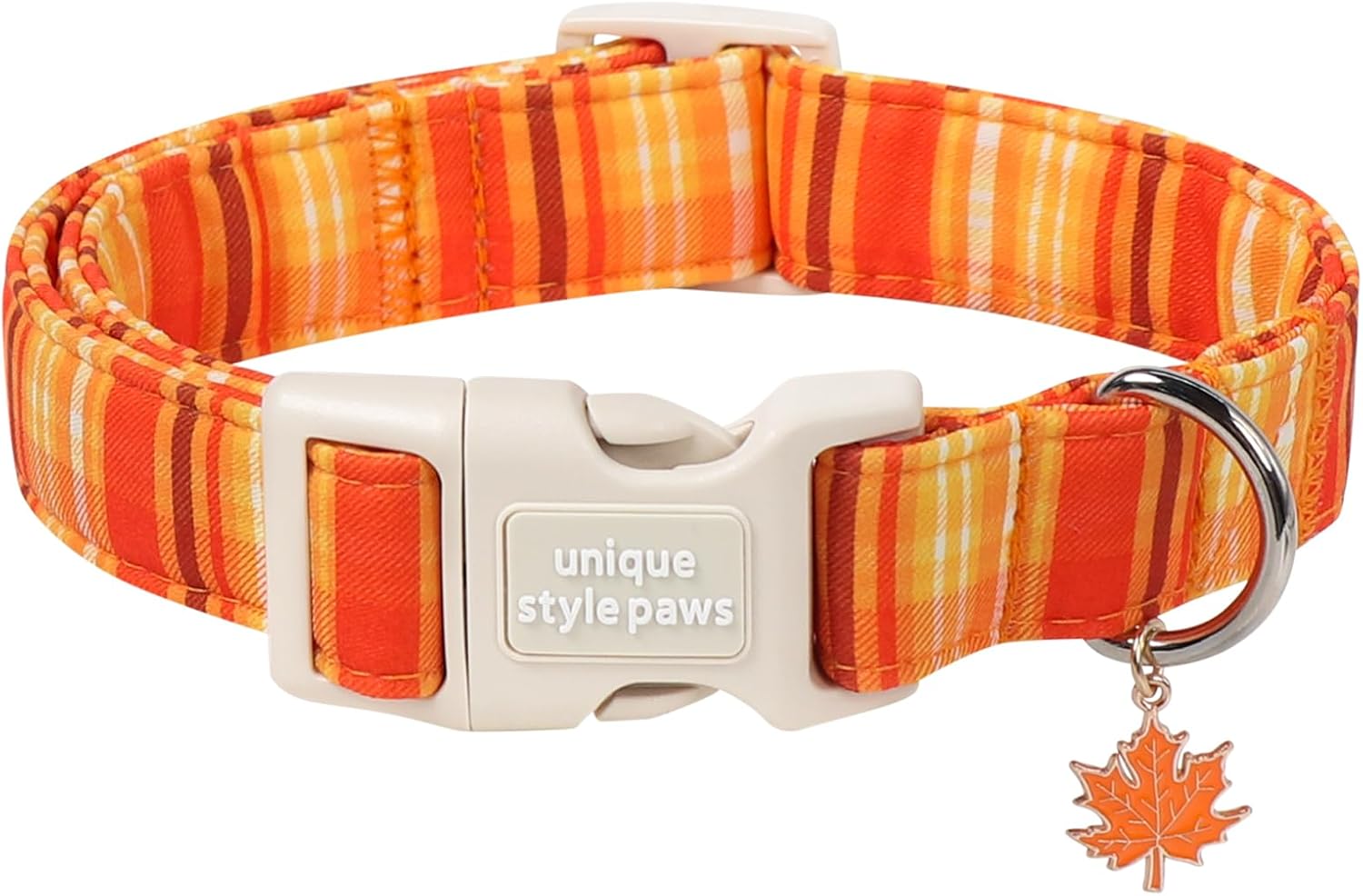 Unique Style Paws Fall Dog Collar, Cute Orange Plaid Dog Collar L