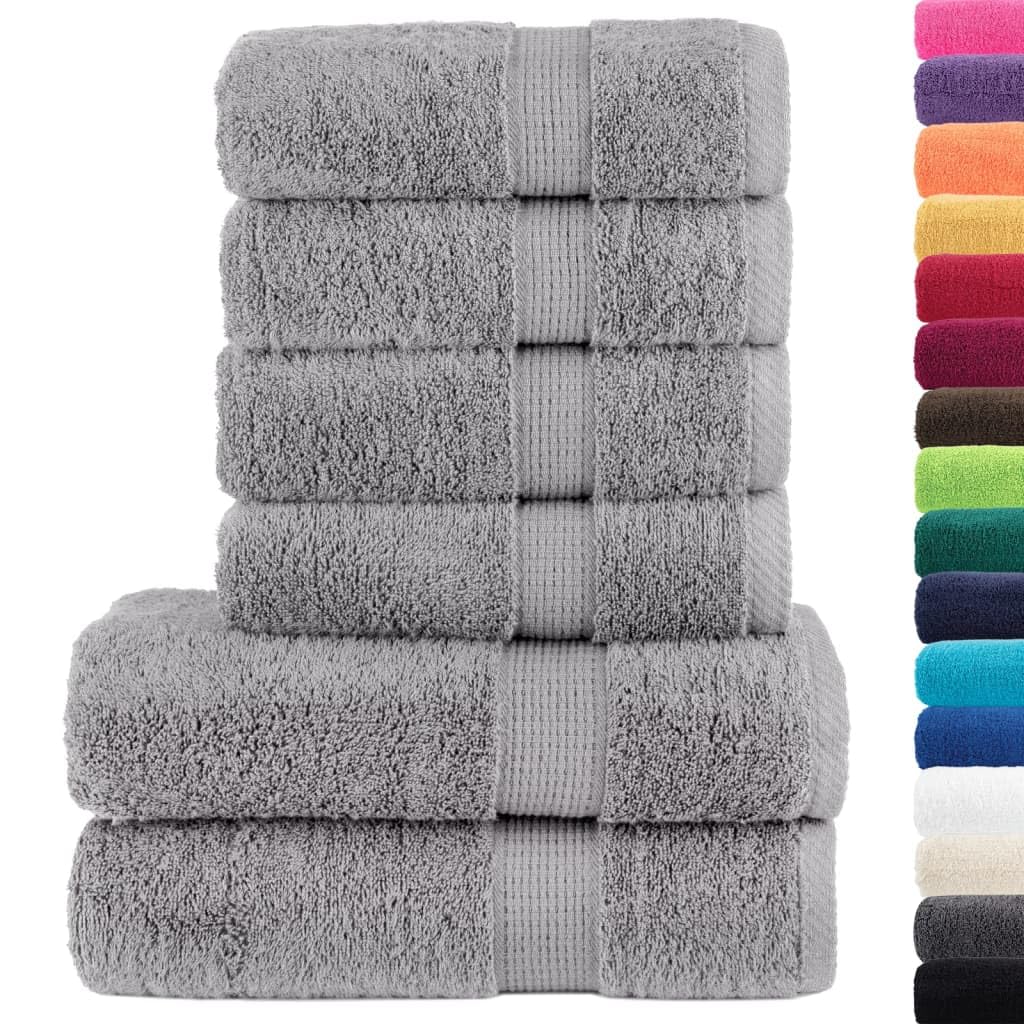 Juego de 6 toallas de mano Solund, color gris, 600 g/m², de algodón absorbente, con práctica fijación para colgar para el hogar y el comercio