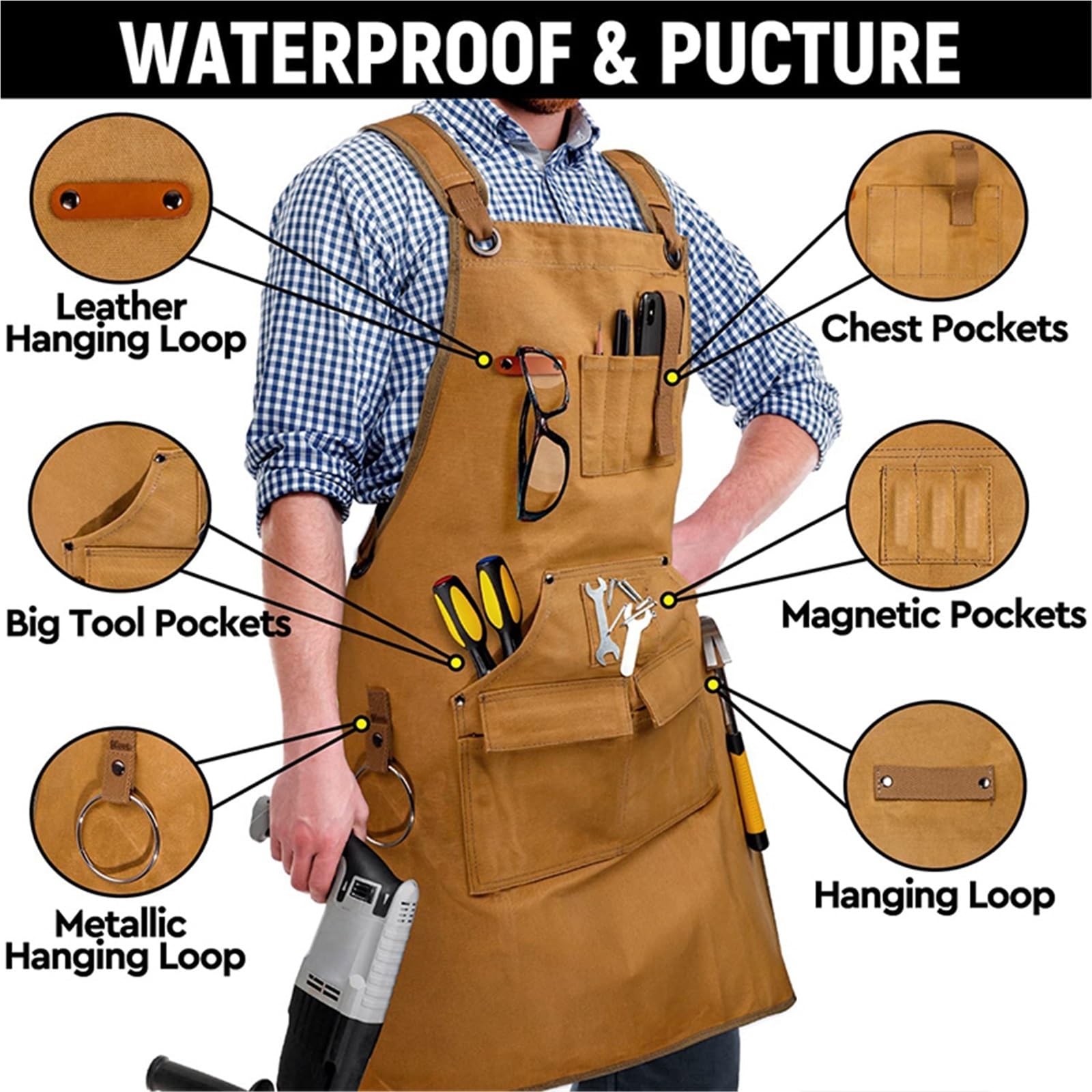 Tablier de jardinage et cuisine robuste unisexe en toile avec poches à outils bretelles croisées for le travail du bois la peinture pour Homme et Femme