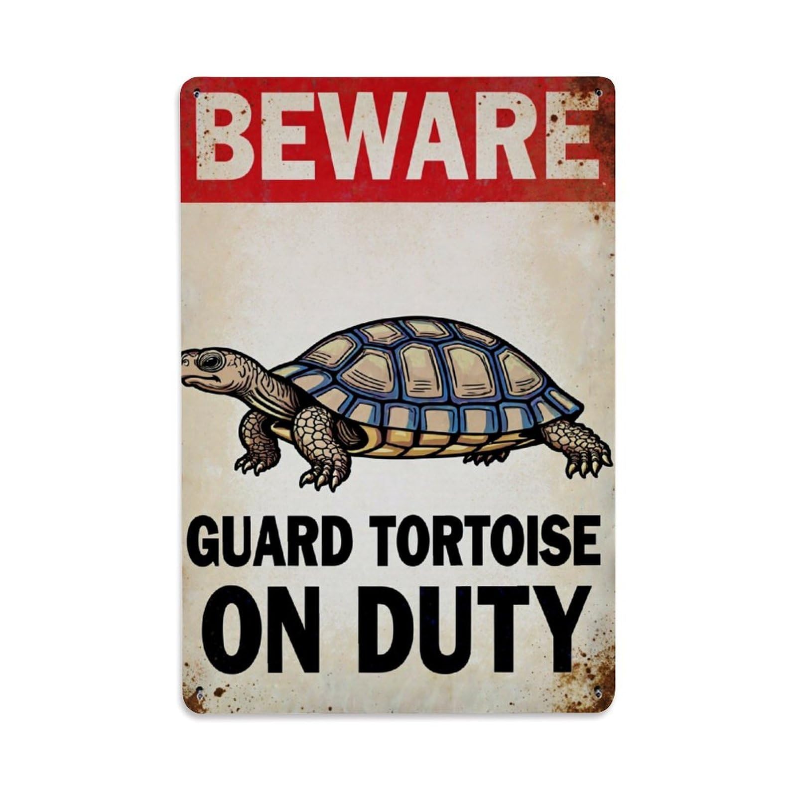 Beware Guard Tortoise On Duty Vintage Tin Sign Retro Metal Wall Decor Metal Poster, Home Bar Garage Farmhouse Cafe Wall Art Decoration 8x12Inches