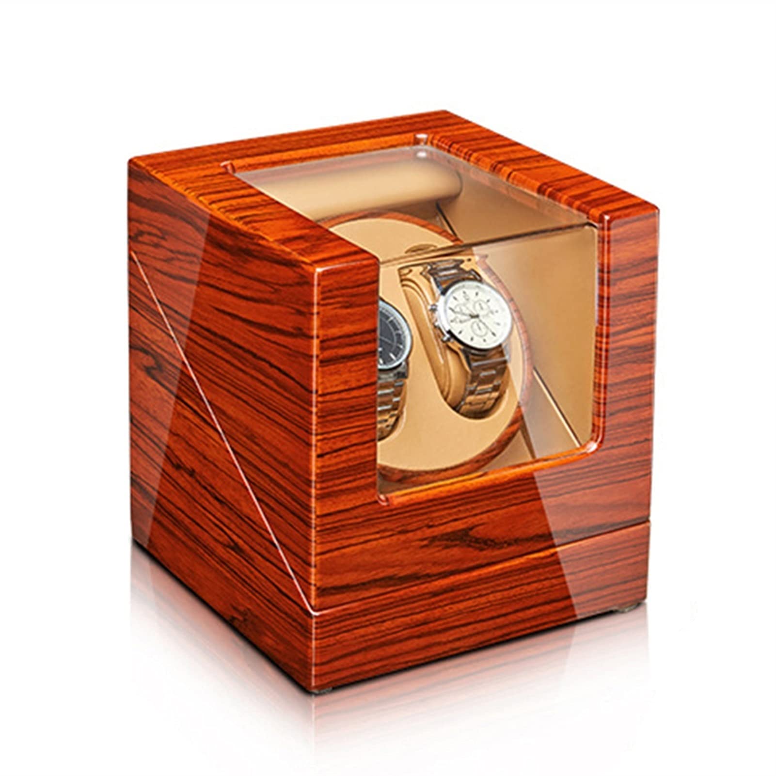 LXMQEF Automatischer Uhrenbeweger für 2/4 Uhren, Holzgehäuse, Klavierlack-Uhrendrehkasten mit leisen Mabuchi-Motoren, Flexibles Uhrenkissen, passend für Damen- und Herrenuhren