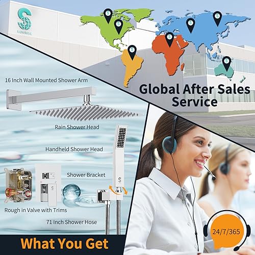 Miniatura 120 de SR SUN RISE Sistema de ducha negro mate de 12 pulgadas, latón de 12 pulgadas, mezclador de lluvia de lujo, conjunto combinado de ducha montado