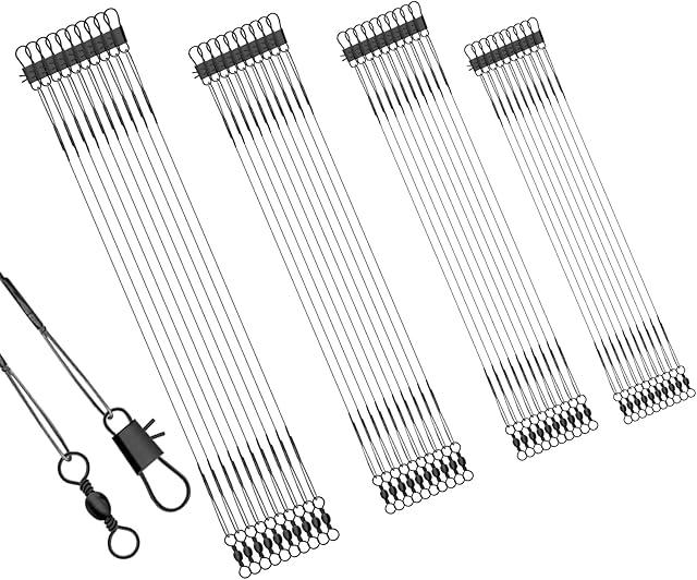 KINBOM 40Pcs Fishing Leaders, Anti-bite Stainless Steel Wire Leaders Fishing Leaders Line with Swivels for Saltwater and Freshwater