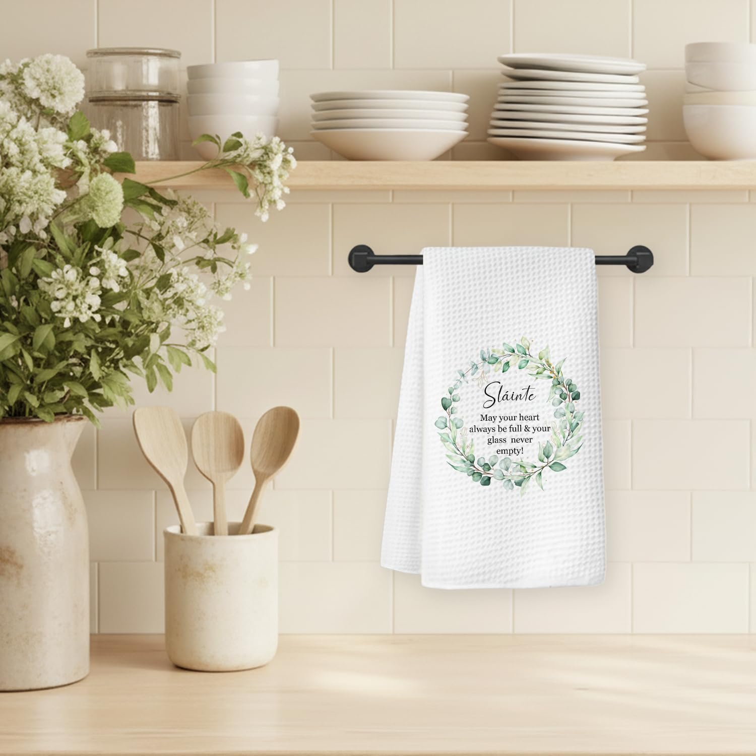 Slainte Irish Blessing Kitchen Towels, Irish Blessing Gifts Dish Tea Towels, Wreath Ireland Blessings Decorative Hand Towel for Kitchen Bathroom, 16x24 Inch - Image 3