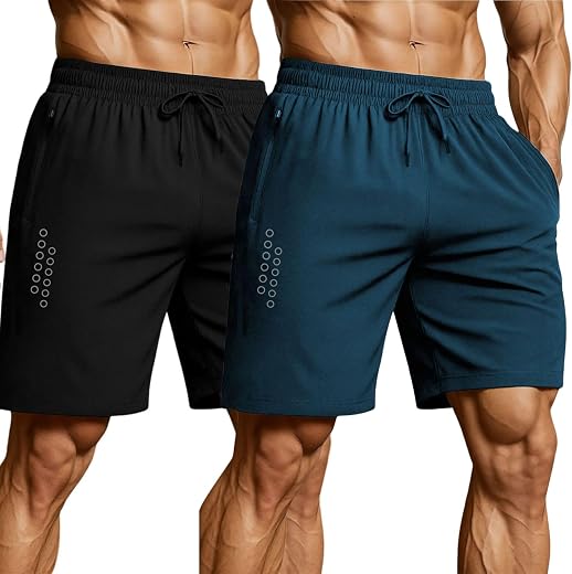 3Colors RGB Men's Outdoor Quick Dry Lightweight Sports Shorts Zipper Pockets-Dot Holes