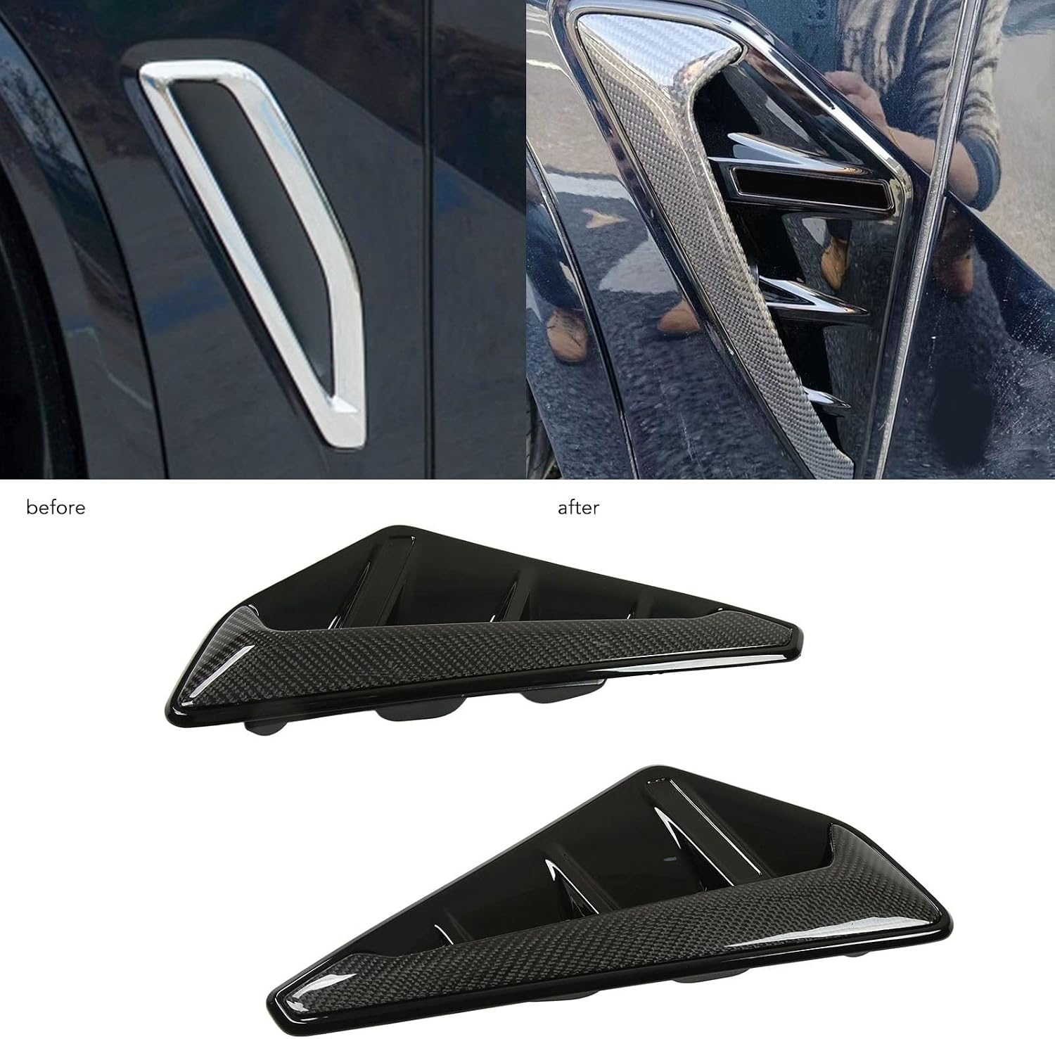 1 Pair Side Vent Cover Trim Carbon Fiber Air Outlet Frame Vehicle Exterior Vent Trim Side Air Outlet Decoration for X5 X5M F95 2019‑2022
