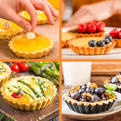 Miniatura 6 de Cyimi 16 piezas de mini moldes para tartas, sartén para quiche de 4 pulgadas, antiadherente, extraíble, mini moldes para tartas, quiche, pasteles de