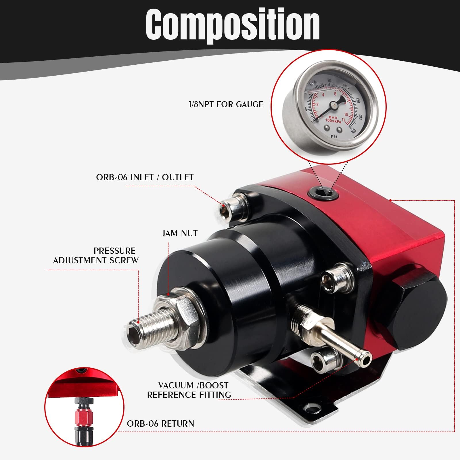 Snapklik.com : YESHMA EFI Fuel Pressure Regulator Kit 0-100psi