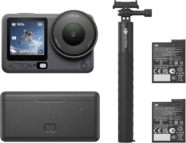 DJI Osmo Action 6 Enhanced Combo, 8K Action Camera, 2 Batteries | 1/1.1″ Square Sensor, f/2.0–f/4.0 Variable Aperture, Cold-Resistant Design, Extended Battery Life With 2 Batteries