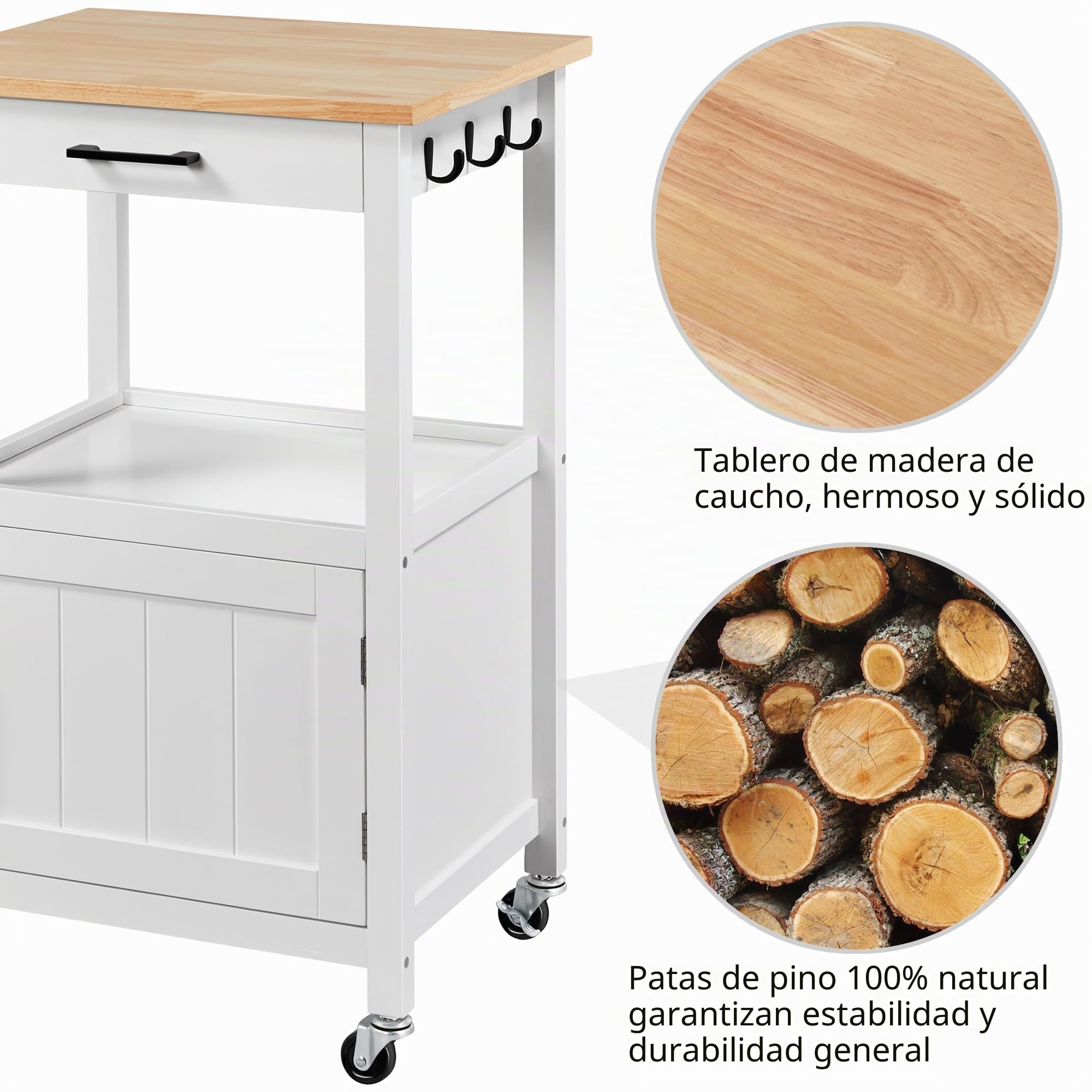 Yaheetech Carro de Cocina Carrito de Servicio con Ruedas Carro Auxiliar con Espacio de Almacenamiento Carro Cocina Comedor Hogar Blanco