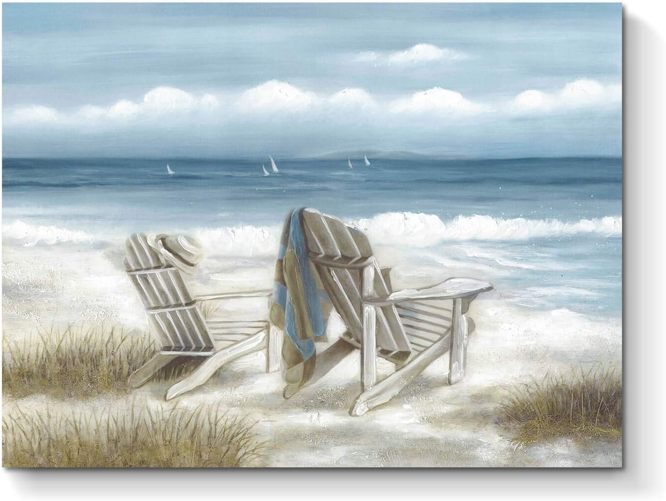 Abstract Seascape Canvas Wall Art Beach Chair on Sand Painting Hand
