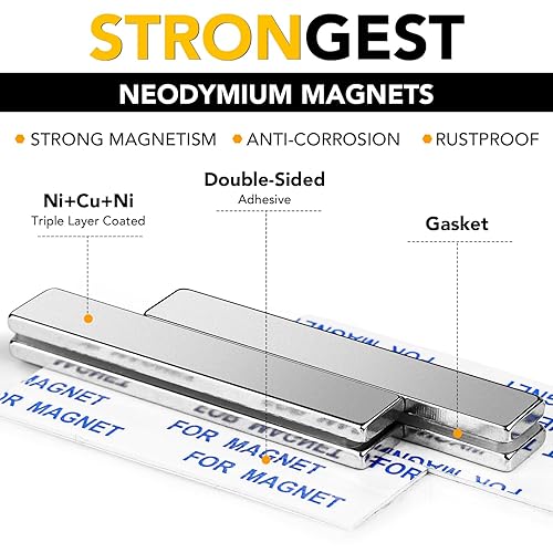 Miniatura 10 de DIYMAG Paquete de 24 imanes de barra de neodimio fuertes, potentes imanes de tierras raras, imán de neodimio de metal resistente con adhesivo de