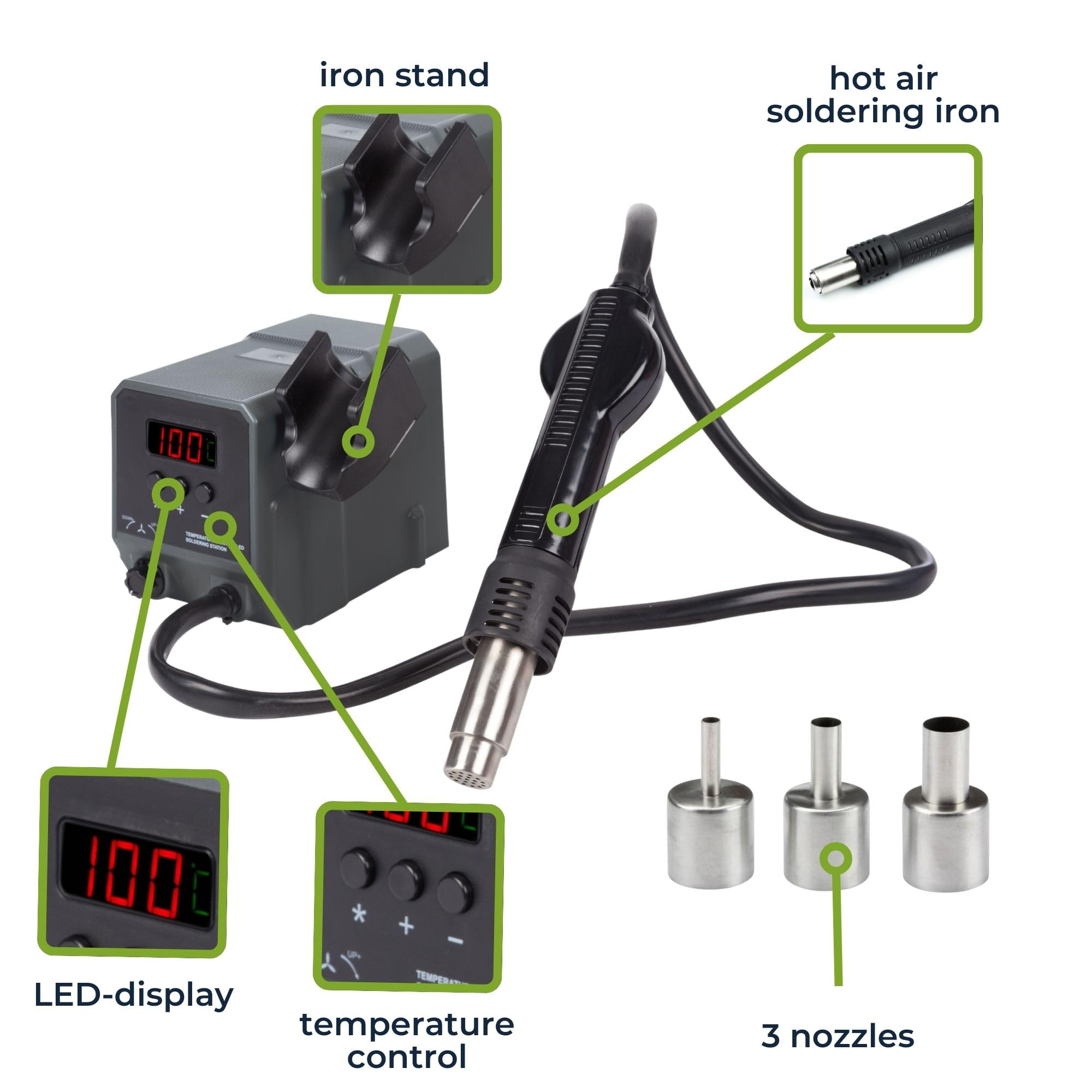 Velleman Estación de soldadura, para componentes CMS, multifunción, 300 W, 100-500 ° C, gris