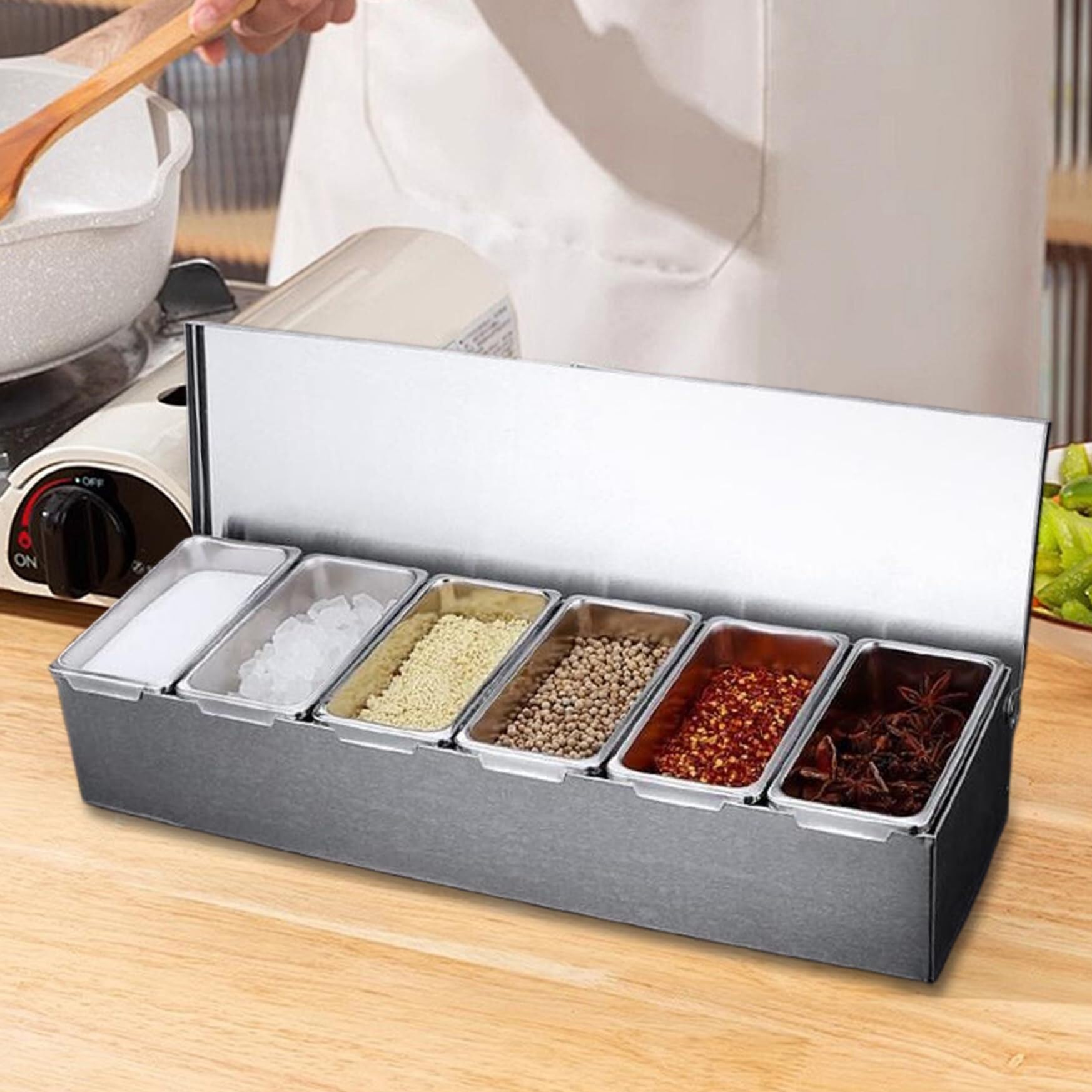 Organizador de condimentos con tapas, contenedor desmontable para servir en el hogar, restaurante, bares, fiestas, reuniones