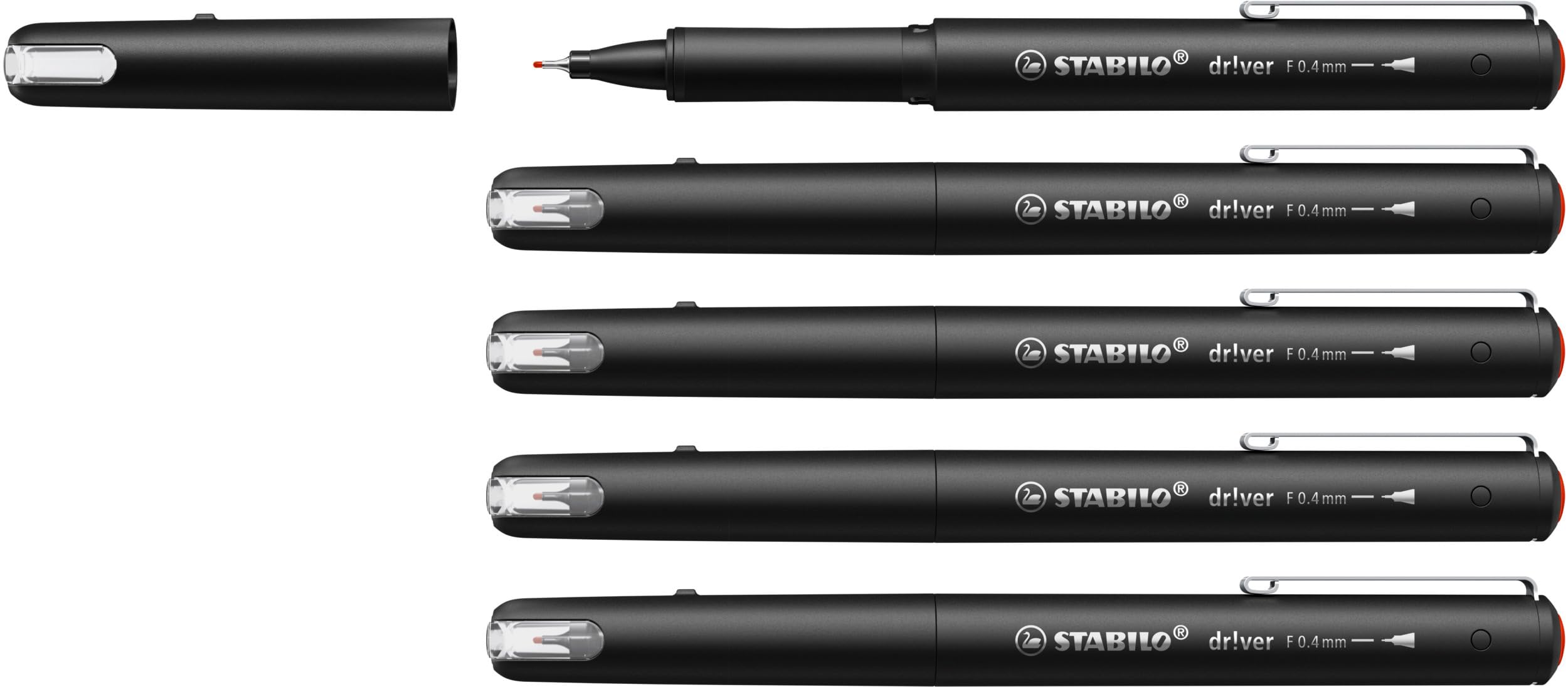 STABILO dr!ver - Premium Fineliner - Fine - Pack of 5 - Red, 1 count (Pack of 5)