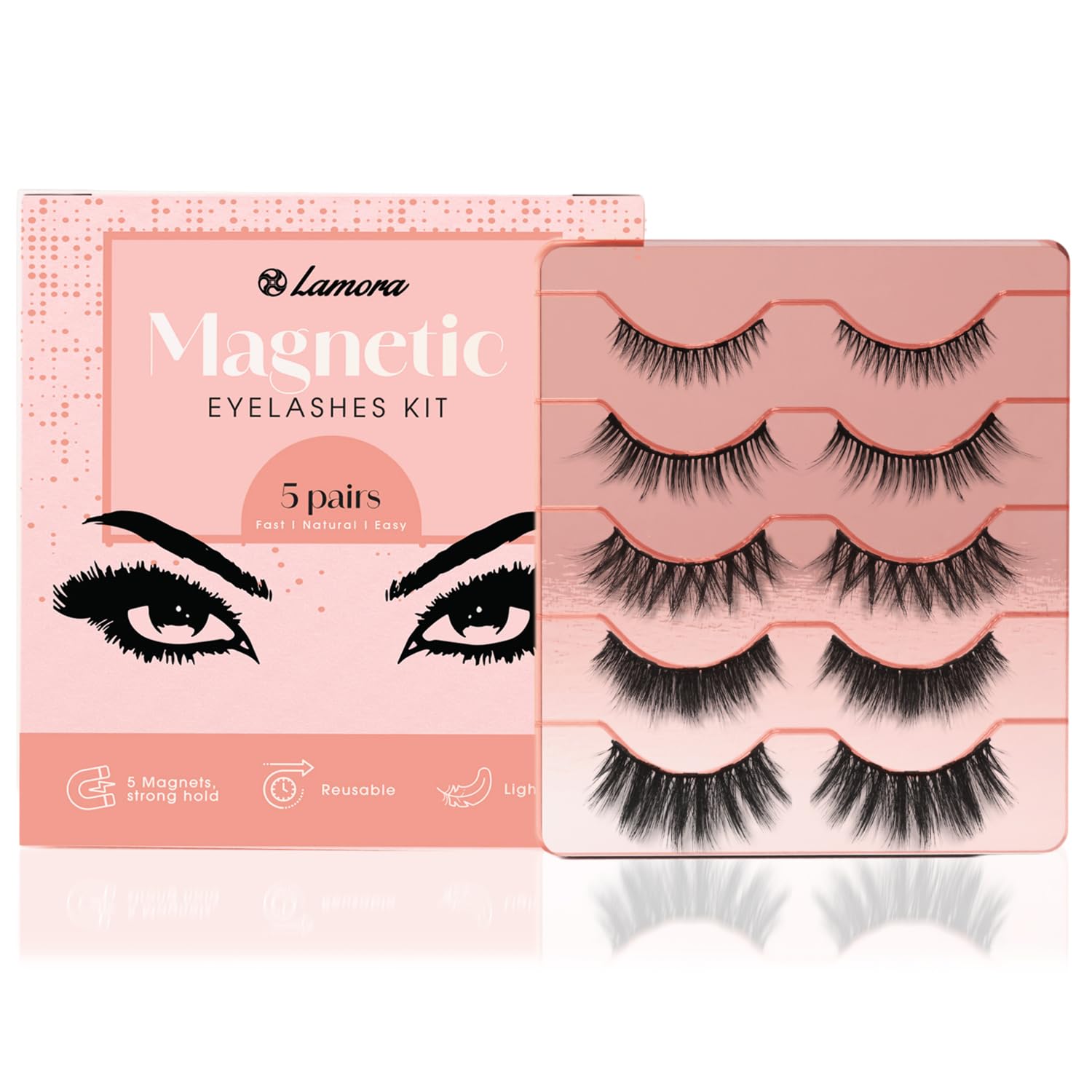 LAMORA Falsche Magnet Wimpern Extensions ohne Eyeliner - Natürlich, Leicht, Weich, Wiederverwendbar - Magnetisches Wimpern Set für Anfänger und Profis zu Allen Anlässen