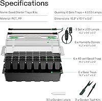 Vista 5 de VIVOSUN Paquete de 6 bandejas de inicio de semillas, kit de inicio de semillas de 240 celdas con 2 juegos de luces LED, cubierta superior de 3.6