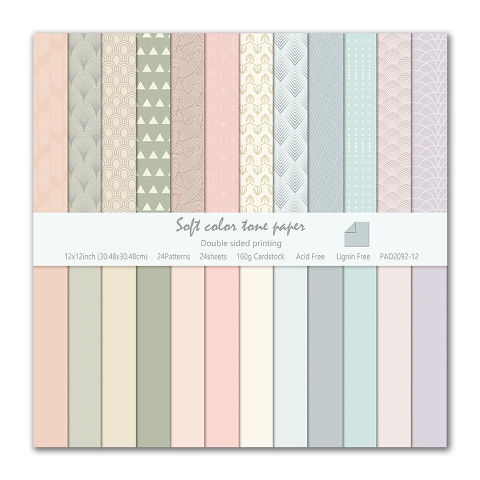 MerwDeeyt 24 Sheet 12x12 Inch Colourful Scrapbook Paper 160gsm Double-Sided
