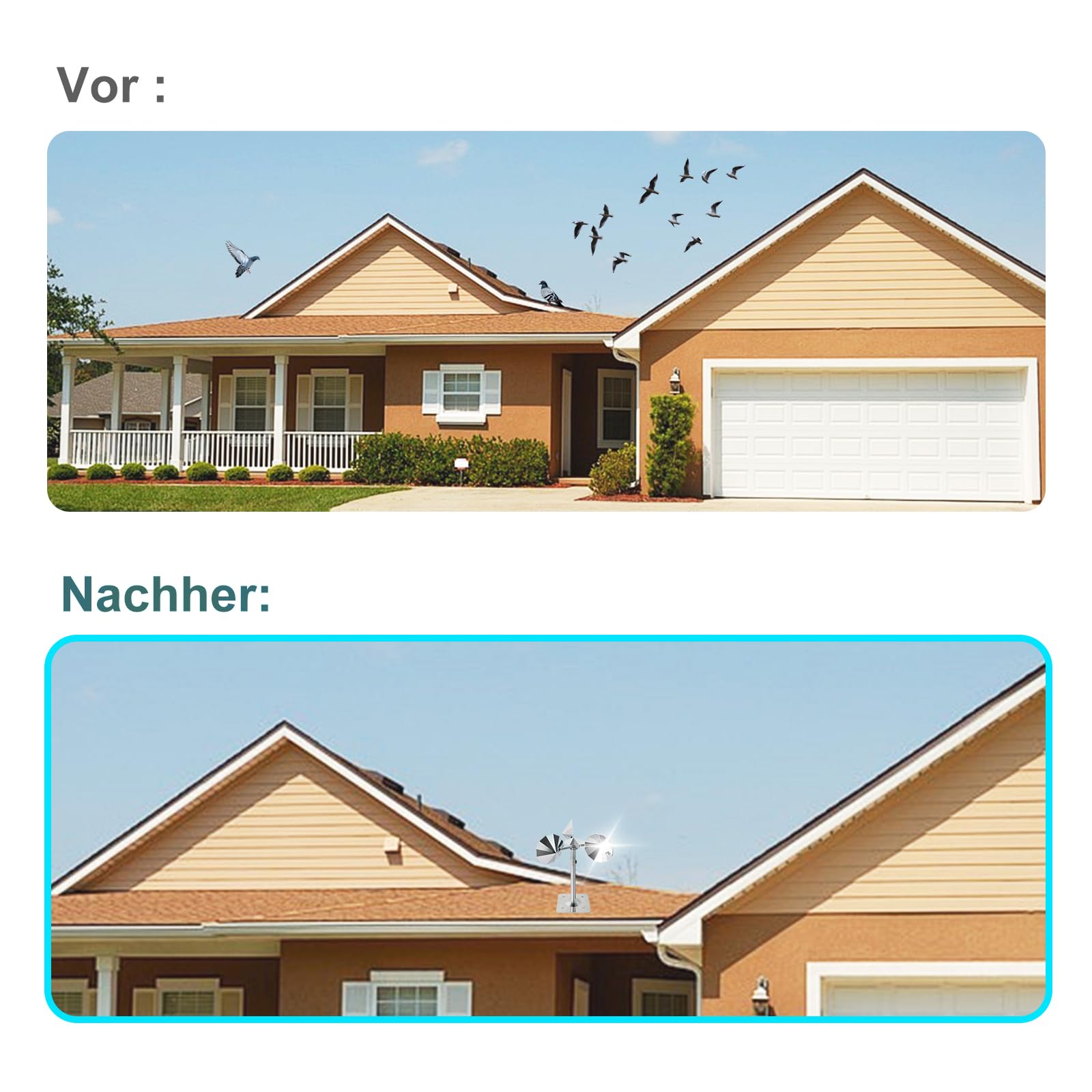 OFFO Taubenabwehr, Vogelabwehr Windspiel Specht Abwehr, 360° Reflexion, mit Aluminium-Basis, Vogelschreck Vogelabwehr, Specht Abwehr Fassade,1Stück.