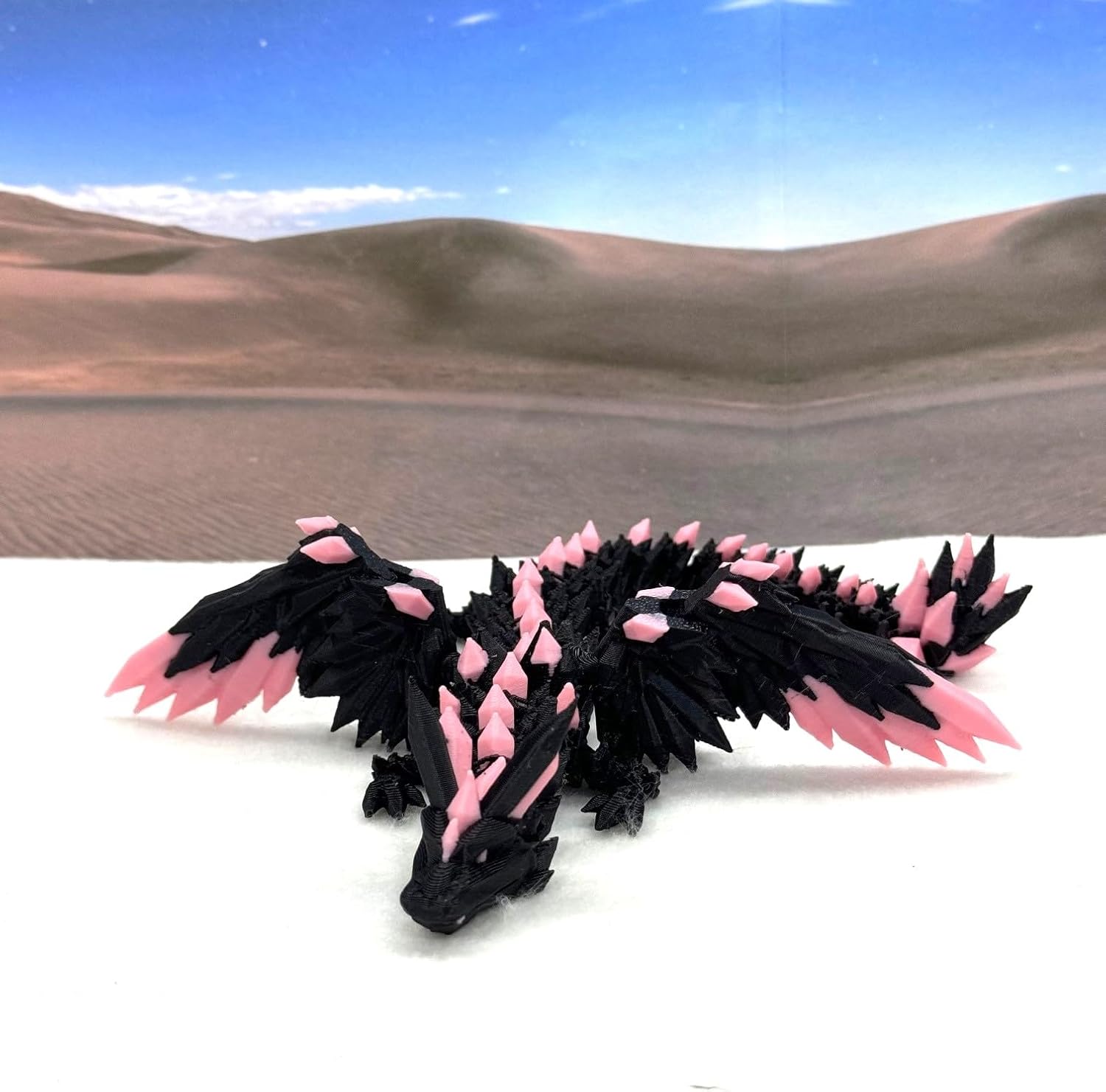 Crystal Winged Dragon with Egg, Articulated 3D Printed Black and Pink Crystal Fidget Stress Relief Toy CW003-PE