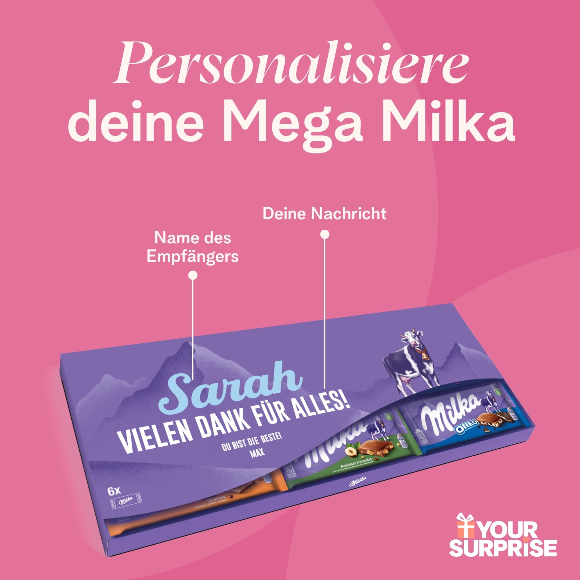 Riesen Milka Schokoladentafel personalisiert mit Botschaft - Personalisierte Geschenke mit Milka Schokoladentafeln, Geburtstagsgeschenk für Männer und Frauen (6 Tafeln)