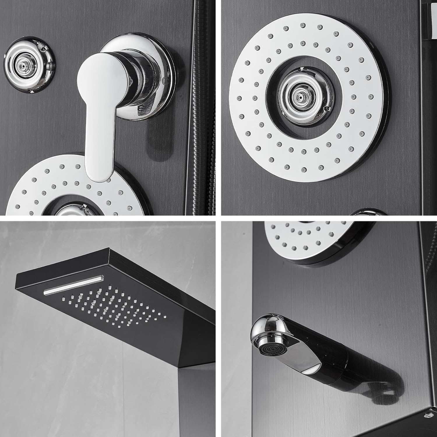 ADPT Shower Panel Column - Wall Mount Shower Panel with Temperature Display,Shower Fixtures with Adjustable Massage Nozzles for Home, Stadiums, Gym